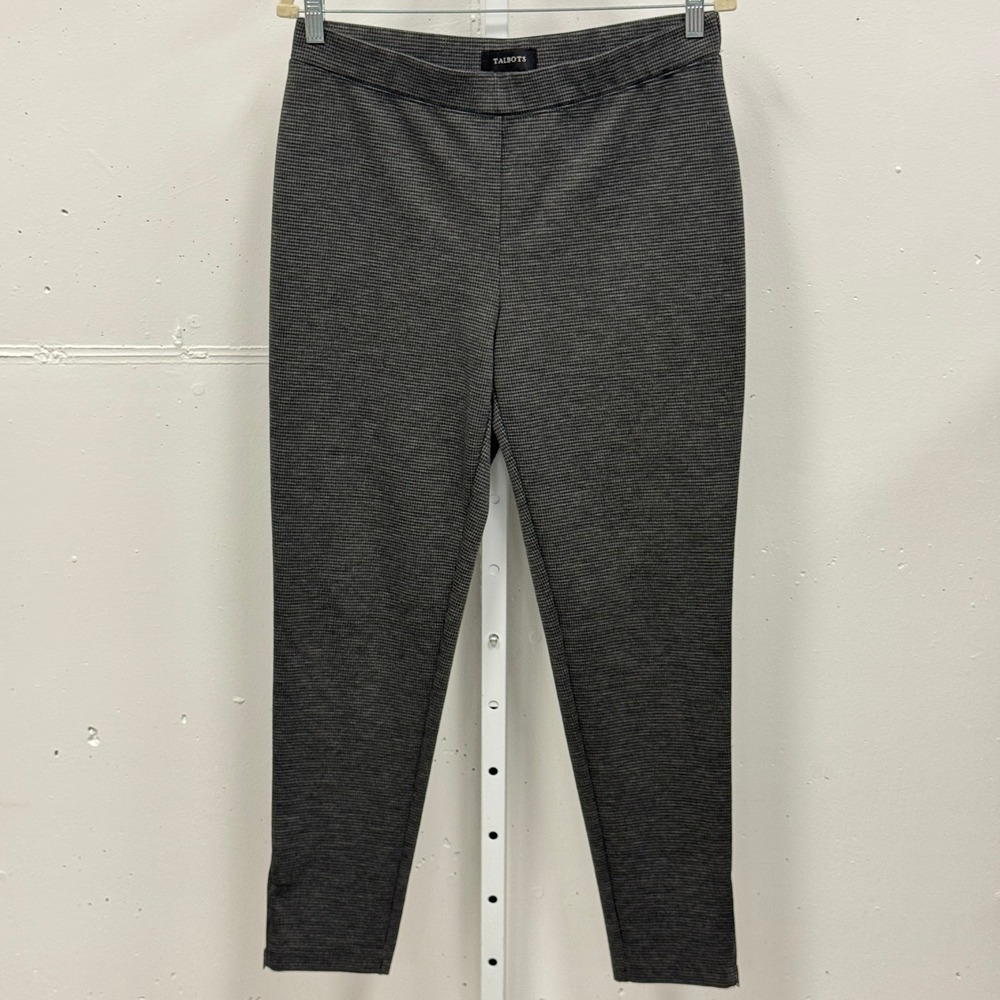 Talbots Women's Grey Houndstooth Ankle Leggings Pull On Pants Zipper Hem Size L